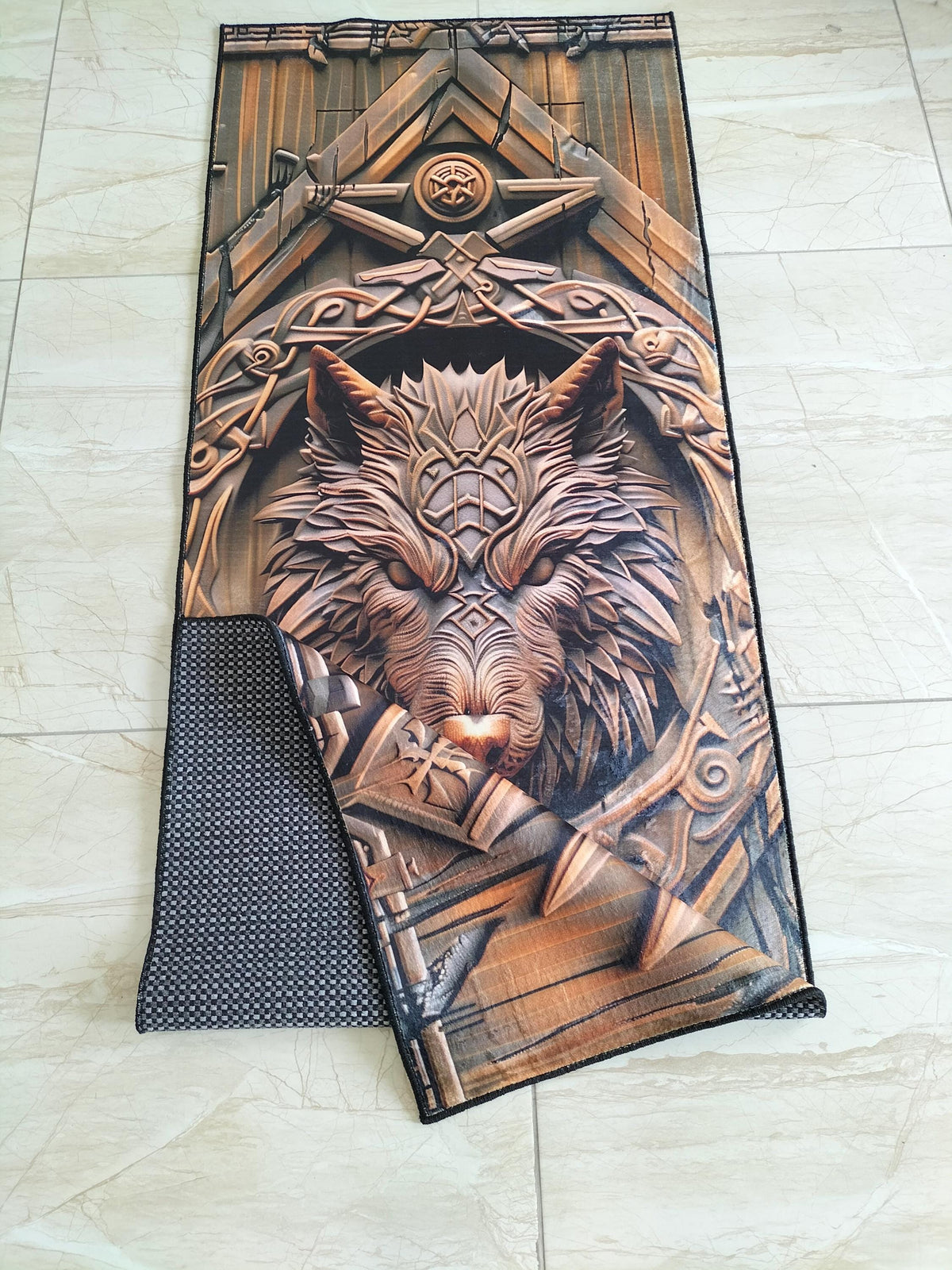 Viking Wolf Rug - 3D Viking Wolf Runner Rug: Norse Decor