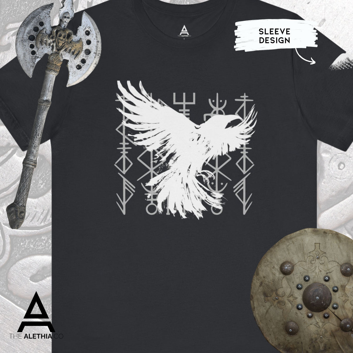 Viking Odin T-Shirt - Odin's Ravens Shirt, Viking Mythology Crow Tee, Garment Dyed Relaxed Fit
