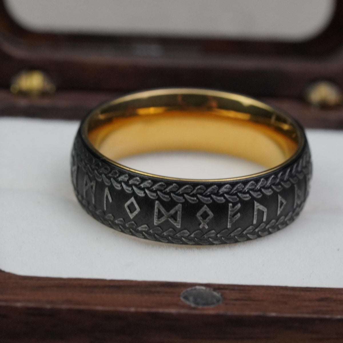 Viking Rune Ring - Ancient Viking Ring For Men - Nordic Runes Ring, Black Viking Norse Ring