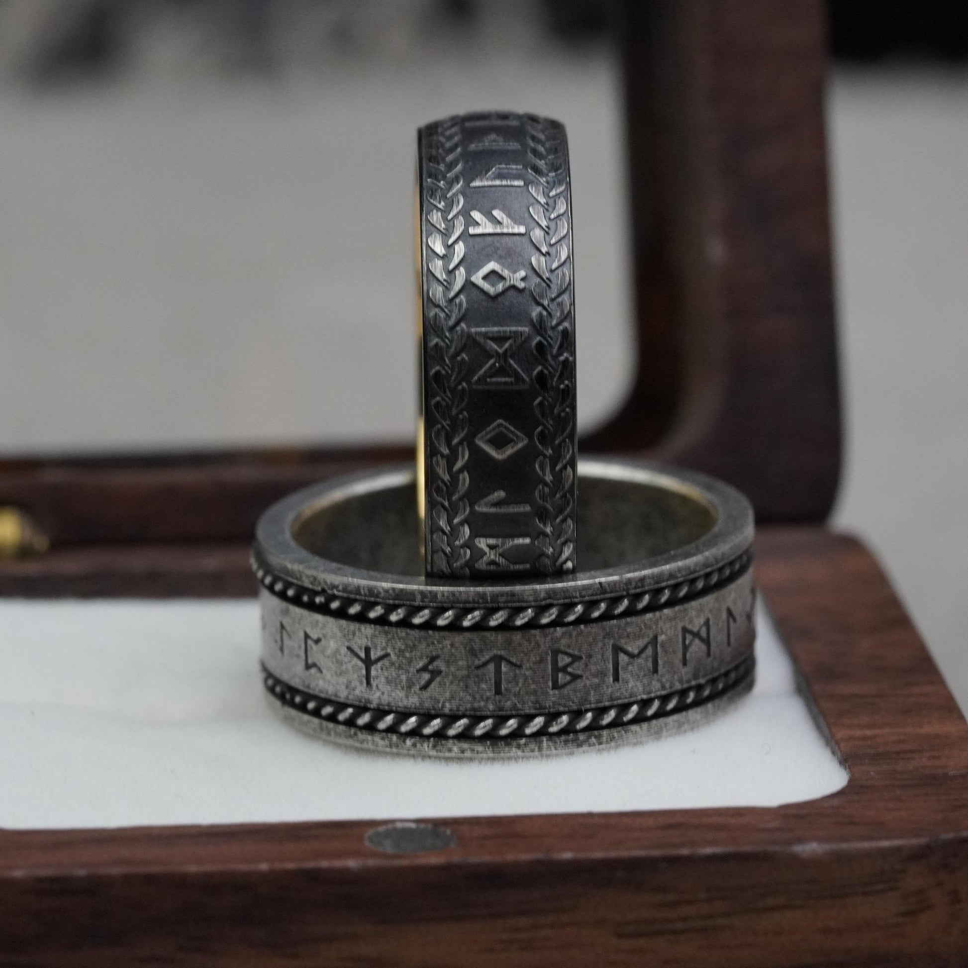 Viking Rune Ring - Ancient Viking Ring For Men - Nordic Runes Ring, Black Viking Norse Ring