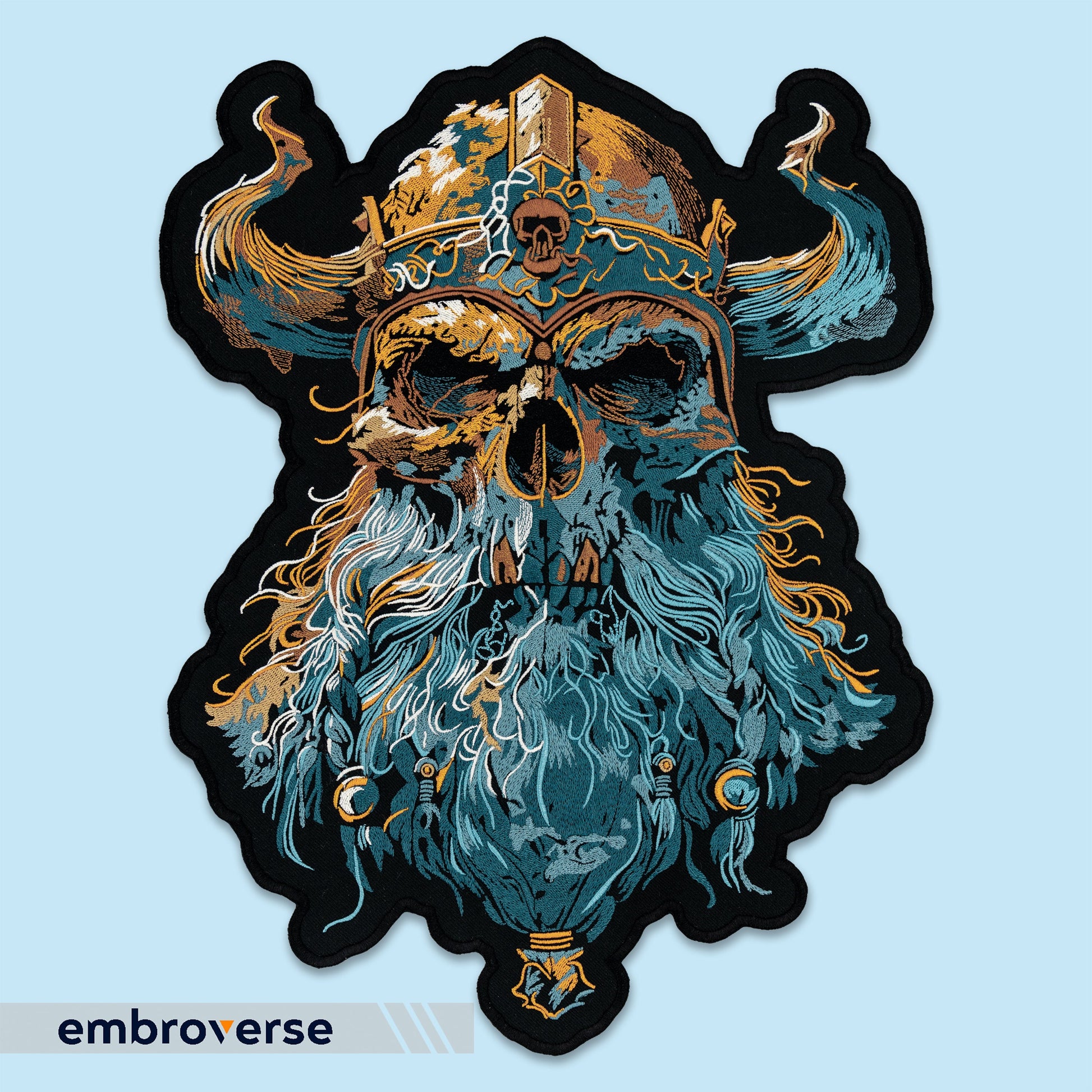 Viking Jacket - Viking Warrior Embroidered Patch, Norse Helmet Back Applique, Gold Black Gothic
