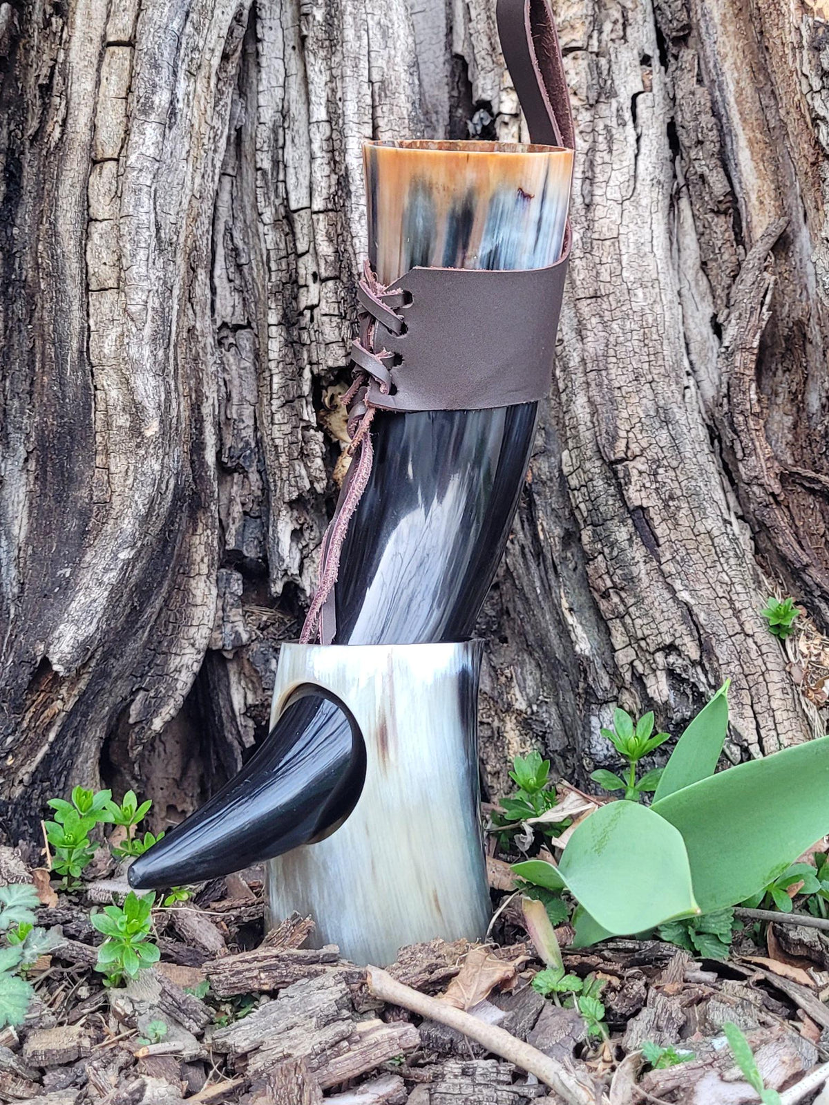 Viking Mug - Viking Ship Drinking Horn Scrimshaw Beer Mug Stand and Holster