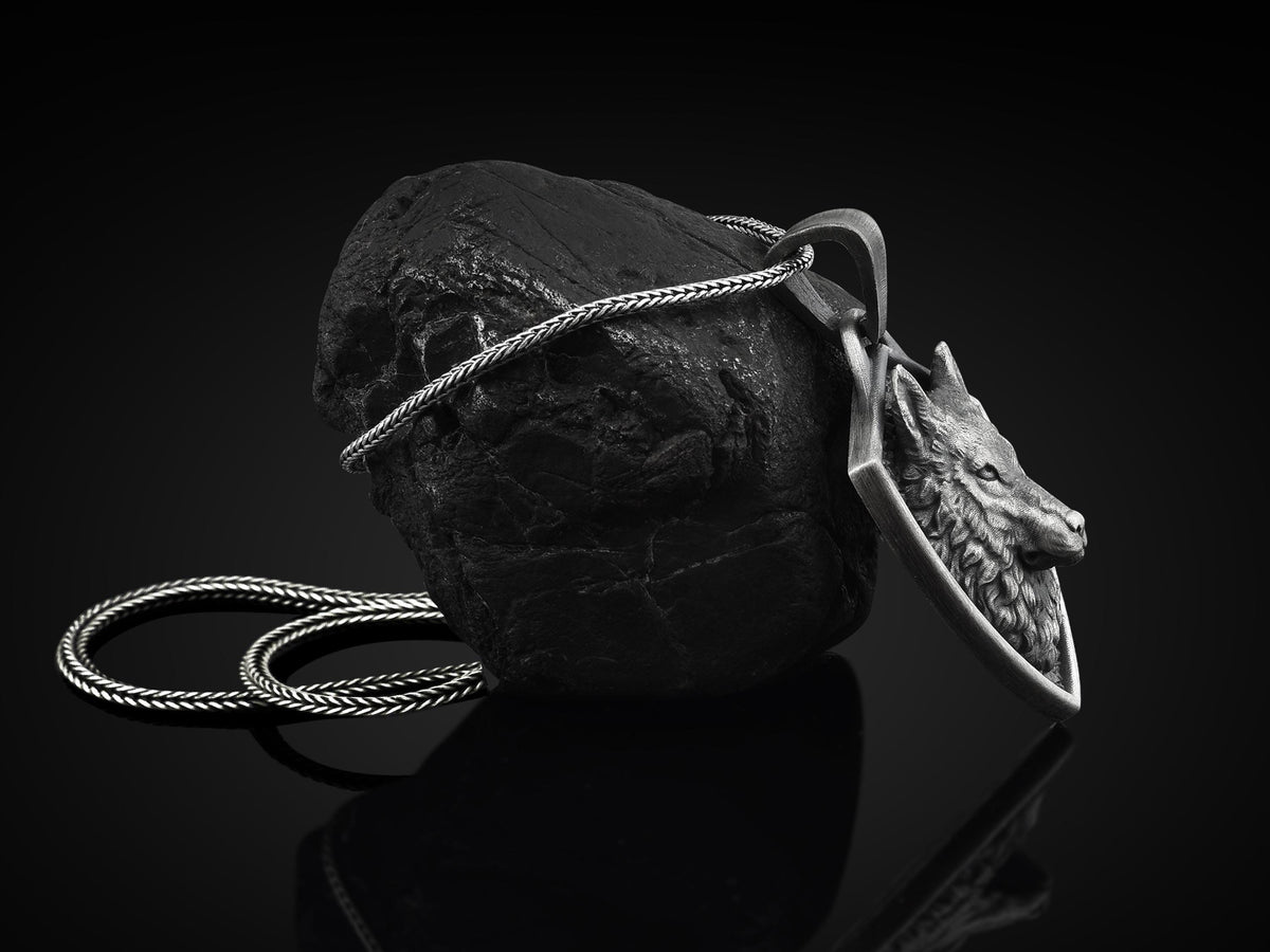 Viking Wolf Necklace - Norse Mythology Wolf Handmade Sterling Silver Men Charm Necklace, Viking