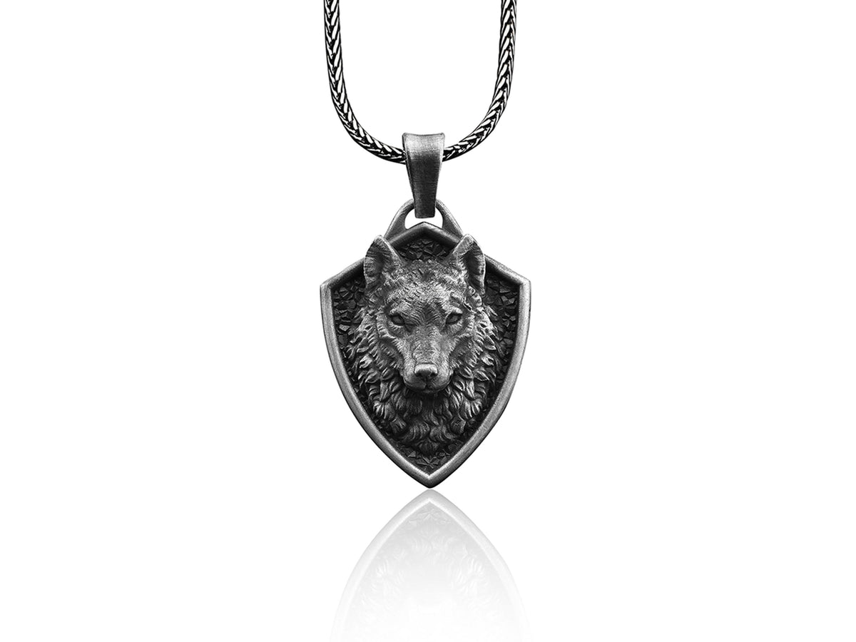 Viking Wolf Necklace - Norse Mythology Wolf Handmade Sterling Silver Men Charm Necklace, Viking