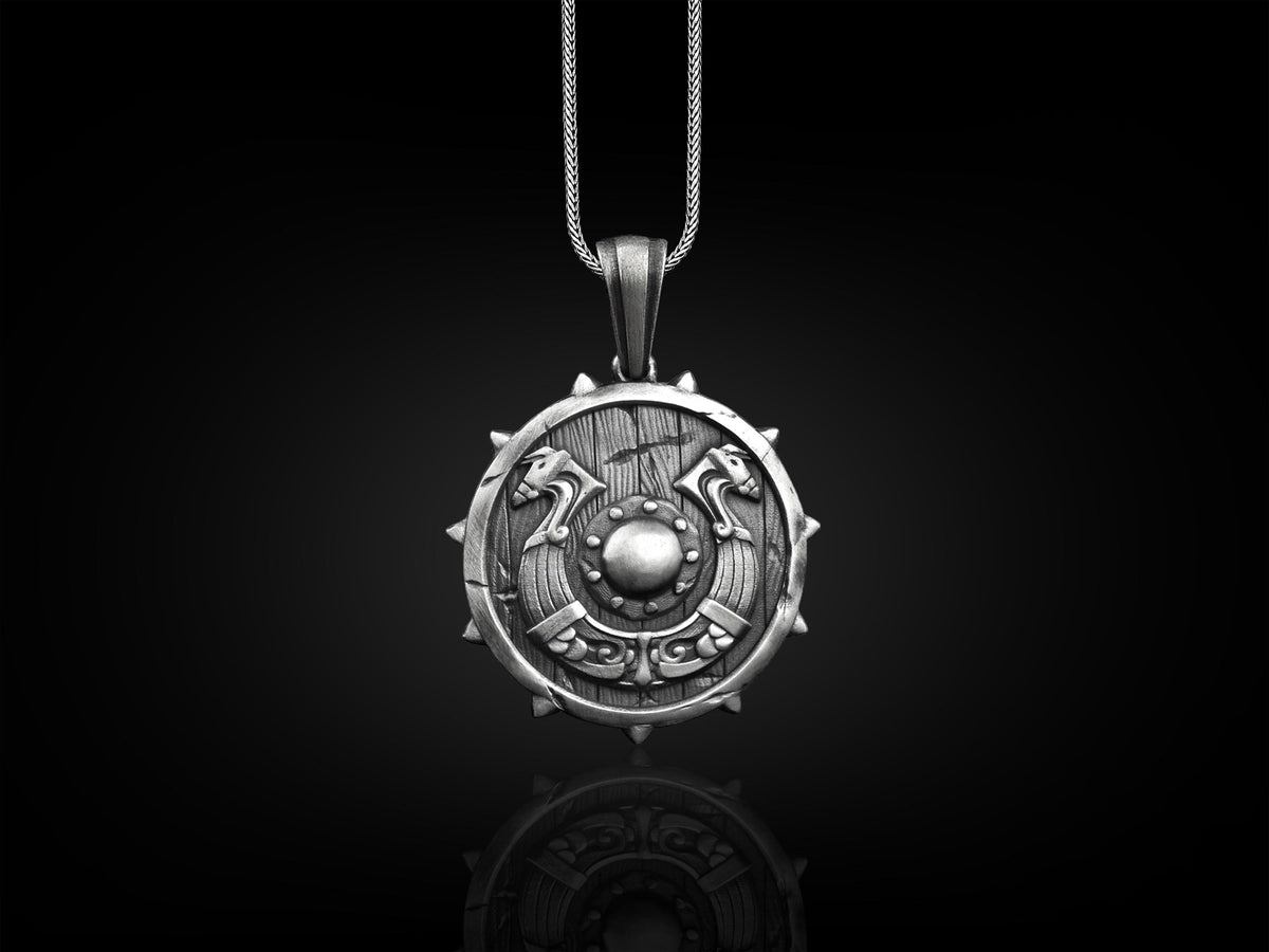 Viking Vegvisir Compass Necklace - Silver Freya Runic Circle Norse Altar Necklace, Viking Vegvisir