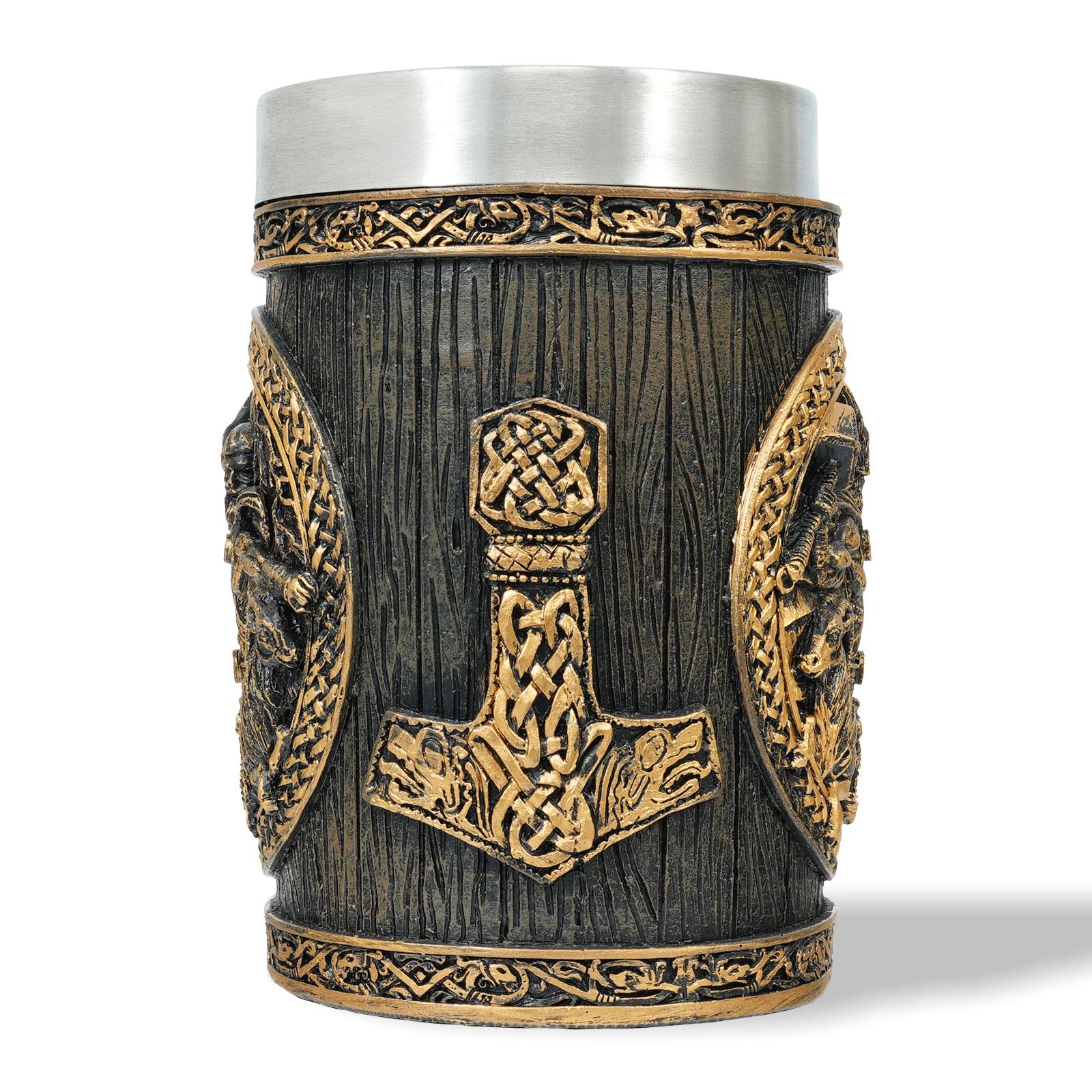 Viking Thor's Hammer Mug - Stainless Steel Viking Mug 20Oz Beer Drinking Mug, Thor's hammer Tankard