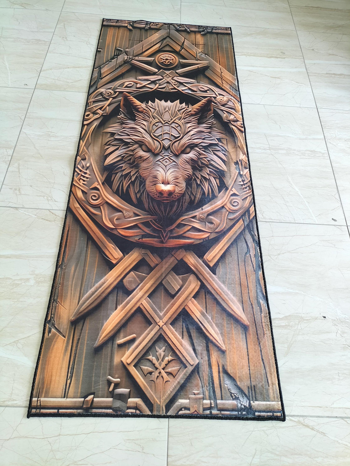 Viking Wolf Rug - 3D Viking Wolf Runner Rug: Norse Decor