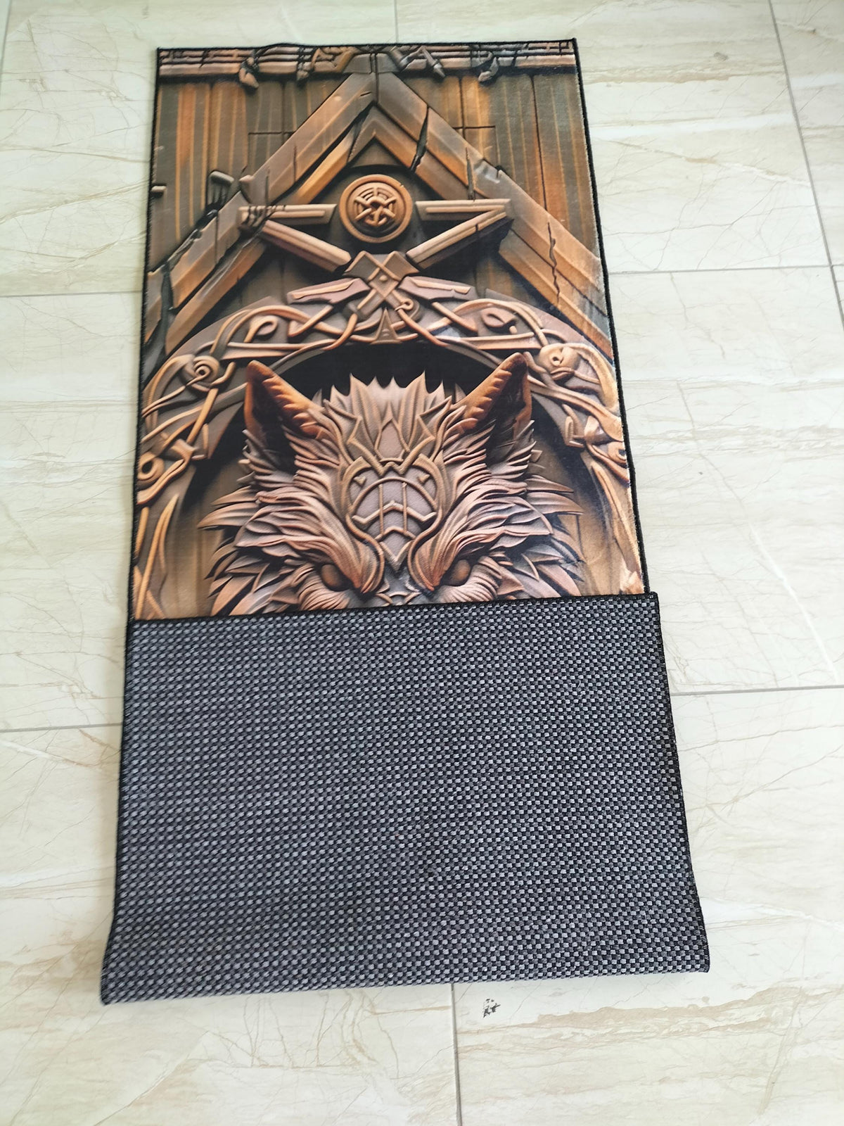 Viking Wolf Rug - 3D Viking Wolf Runner Rug: Norse Decor
