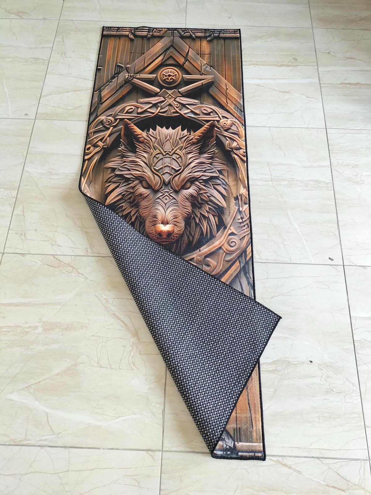 Viking Wolf Rug - 3D Viking Wolf Runner Rug: Norse Decor