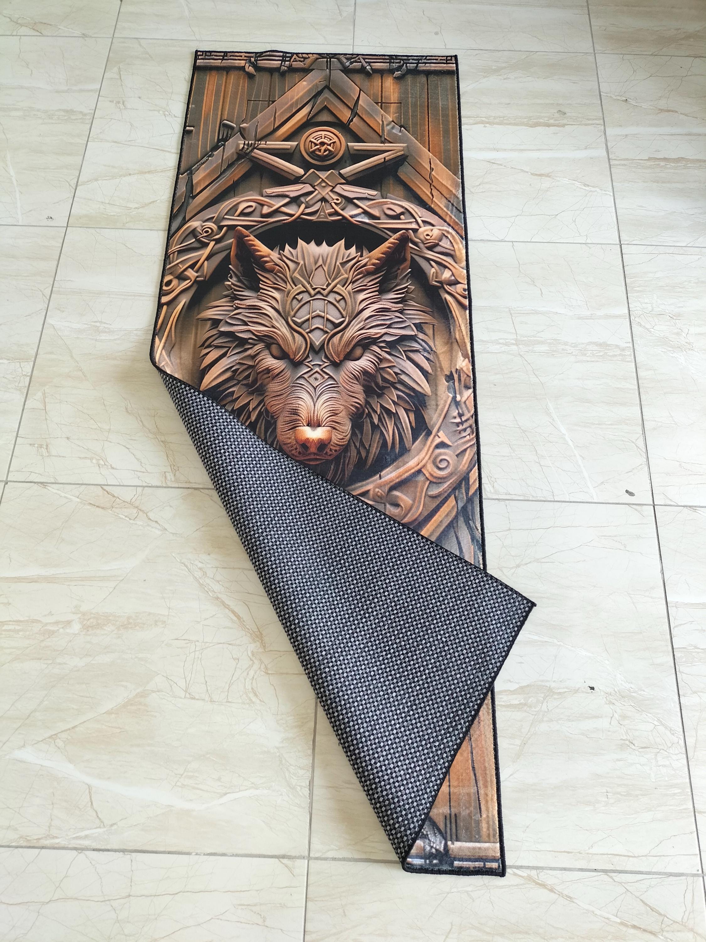 Viking Wolf Rug - 3D Viking Wolf Runner Rug: Norse Decor