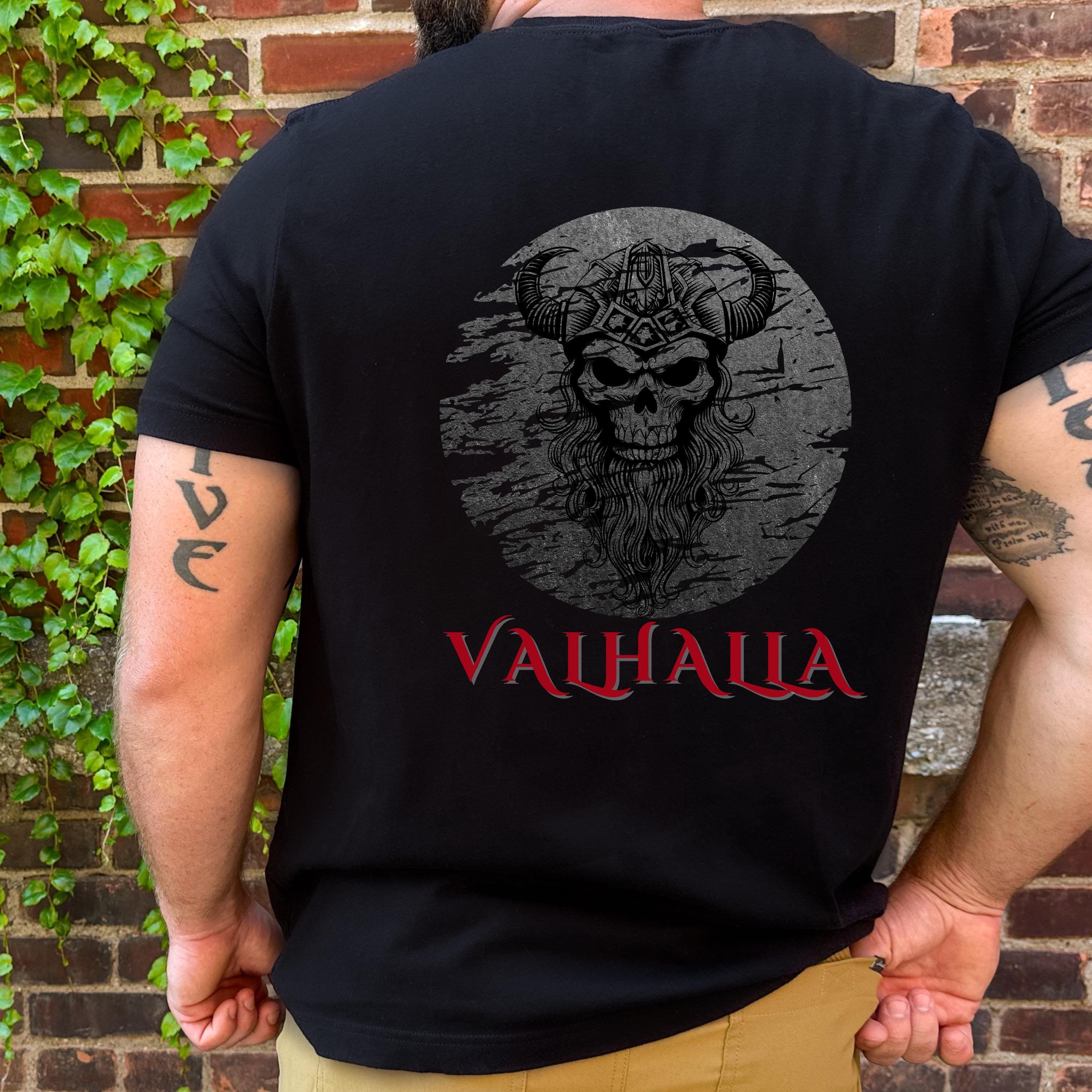 Viking Valhalla T-Shirt - Victory Or Valhalla - Distressed American Viking Skull T-Shirt: Patriotic
