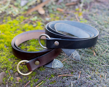 Viking Ring - Leather Renaissance Belt, Brown Black Real Full Grain Leather Medieval Viking LARP
