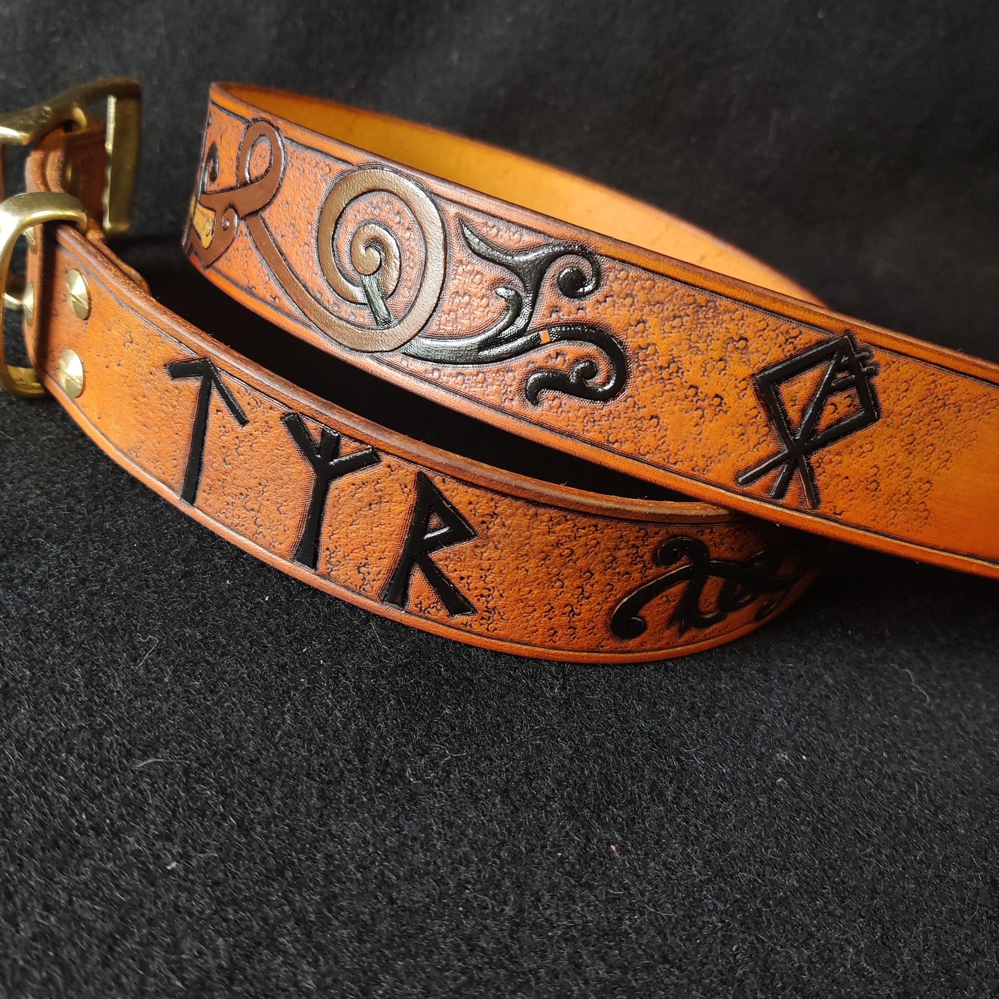 Viking Wolf Leather Accessory - Viking Tooled Leather Belt Fenrir Tyr Design