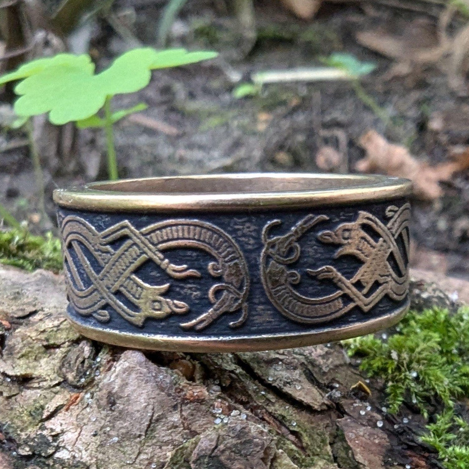 Viking Raven Ring with Runes