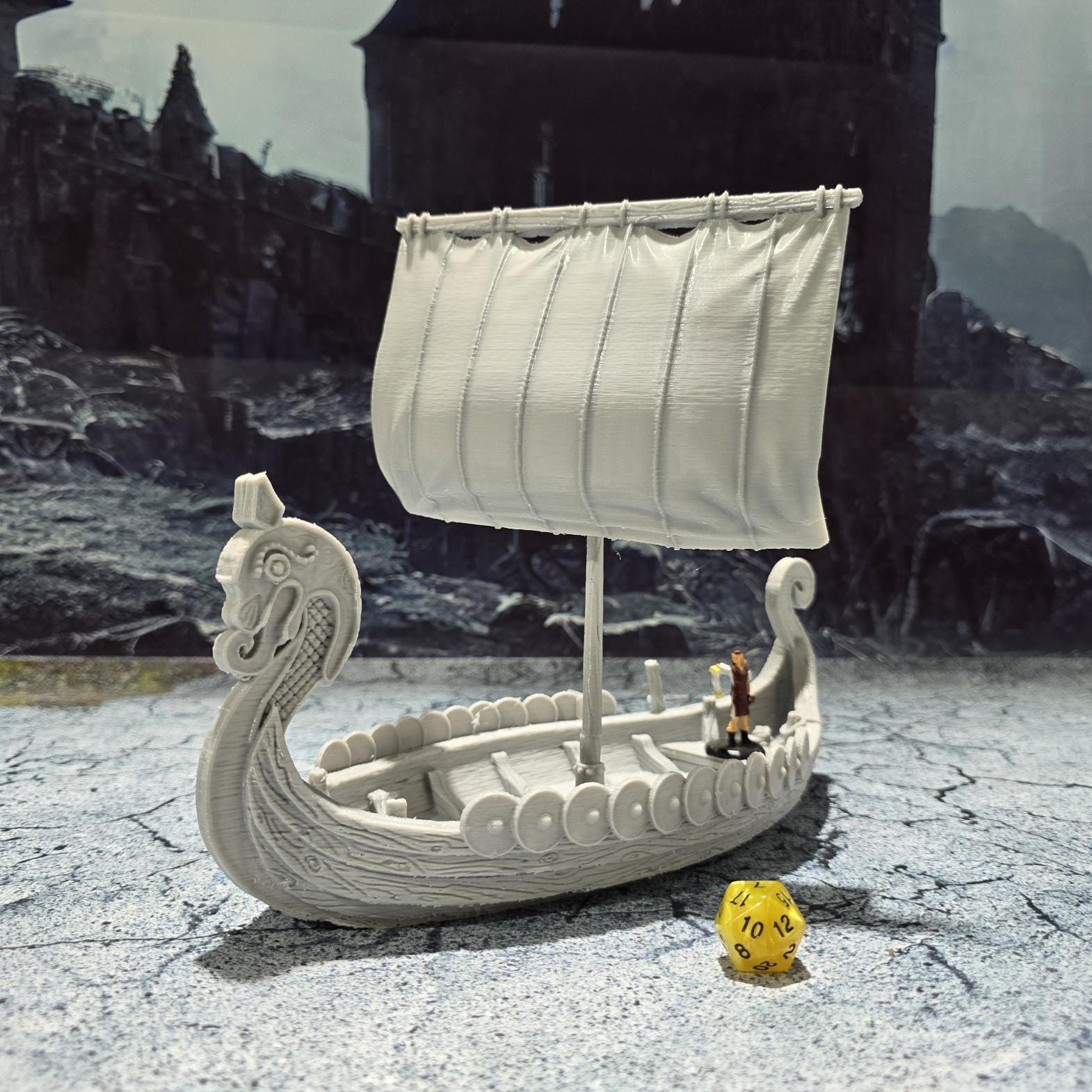 Viking Home Decor - Viking Ship Wooden Sculpture, Nordic Longboat Table Decor, Medieval Boat