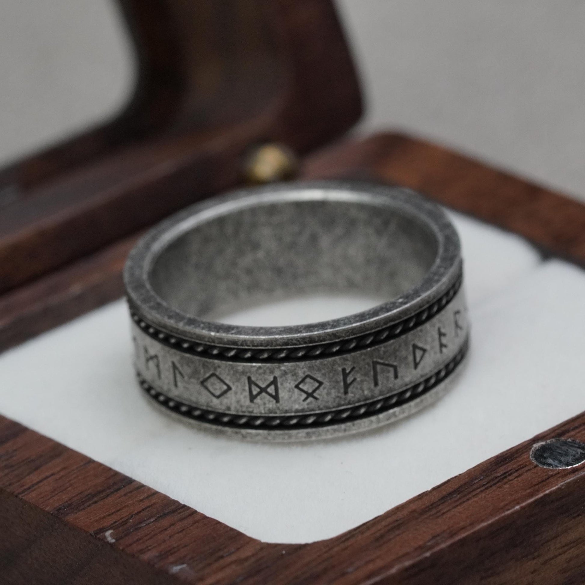 Viking Rune Ring - Ancient Viking Ring For Men - Nordic Runes Ring, Black Viking Norse Ring