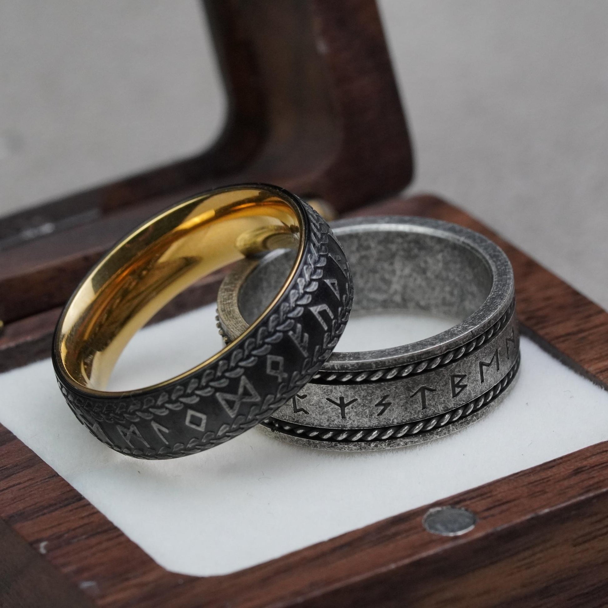 Viking Rune Ring - Ancient Viking Ring For Men - Nordic Runes Ring, Black Viking Norse Ring