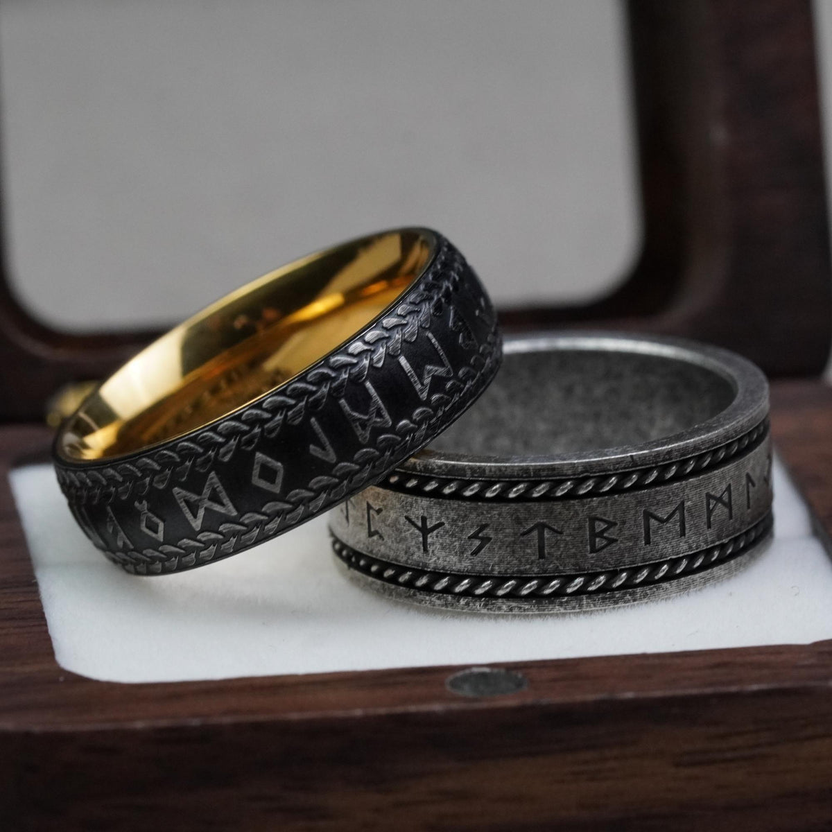 Viking Rune Ring - Engraved Viking Rune Ring, Hammered Sterling Silver Futhark Band, Ancient Norse