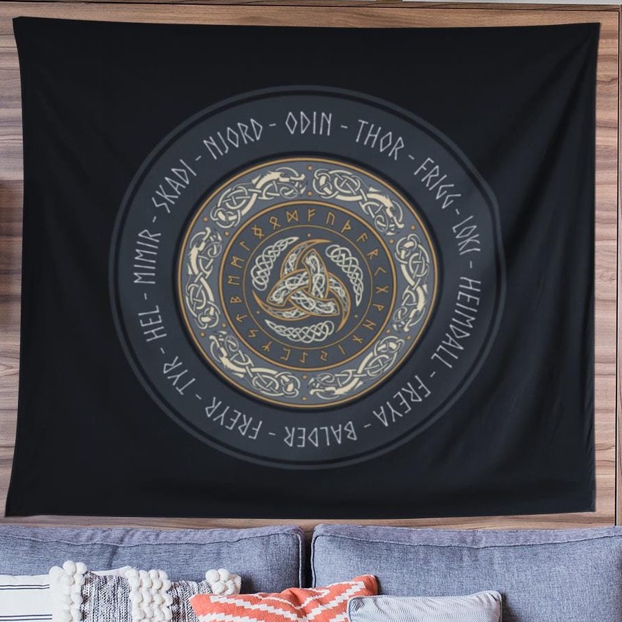 Viking Vegvisir Compass Rug - Vegvisir Viking Compass Rug, Norse Mythology Nordic Decor