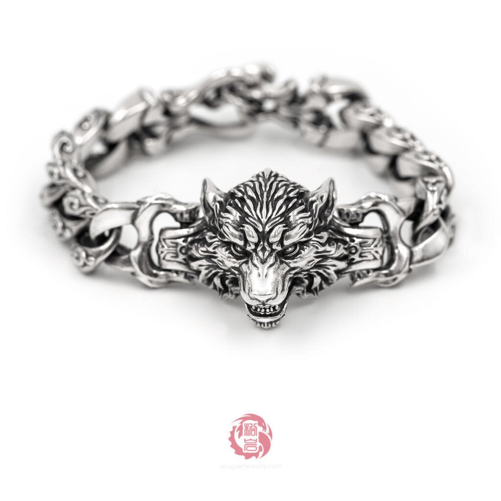 Viking Odin Necklace - Heavy Odin Wolves Viking Bangle Bracelet - 925 Sterling Silver Nordic Amulet