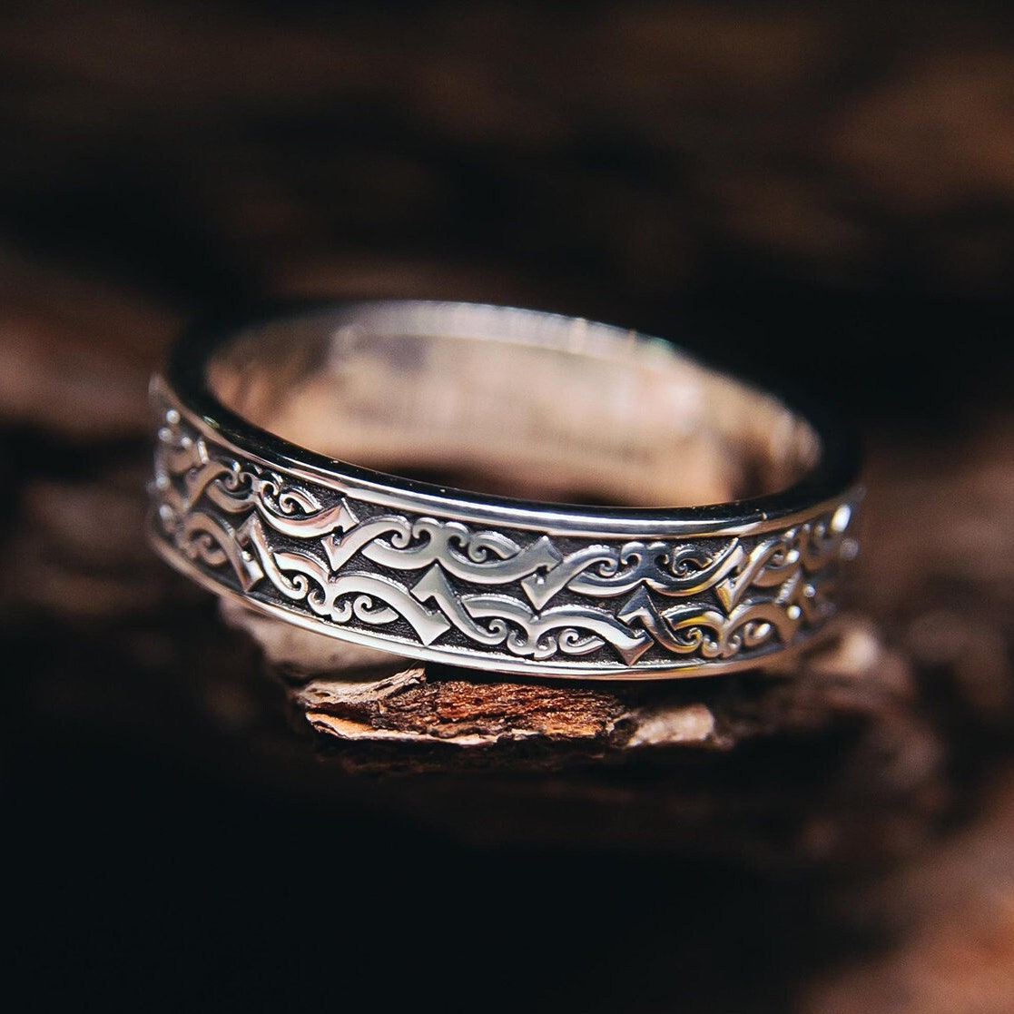 Viking Ring - Citrines in Silver Viking Wedding Band for Women & Men Custom Multi Gemstone Fantasy