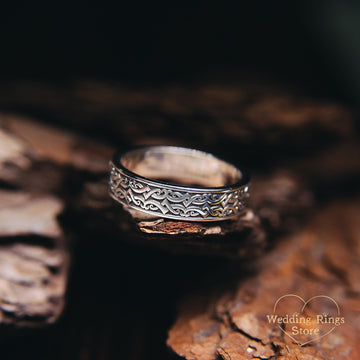 Viking Ring - Engraved Viking Wedding Ring Sterling Silver Unique Mens Band Nordic Warrior Pattern