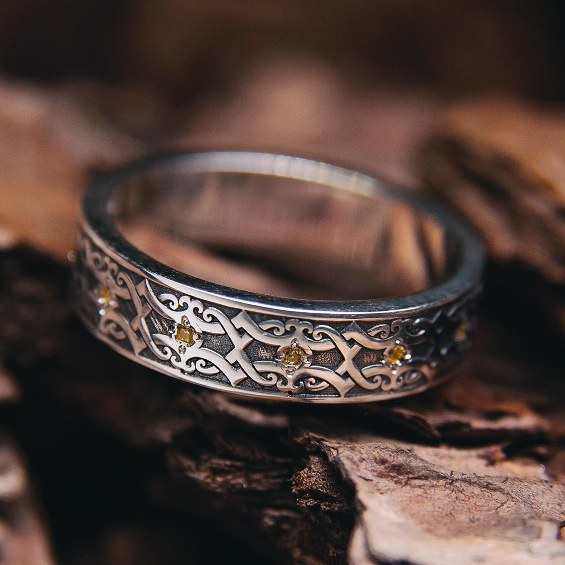 Viking Rune Ring - Viking's Rune Protection Ring, Sterling Silver Dragon of Sword Multi Symbolic
