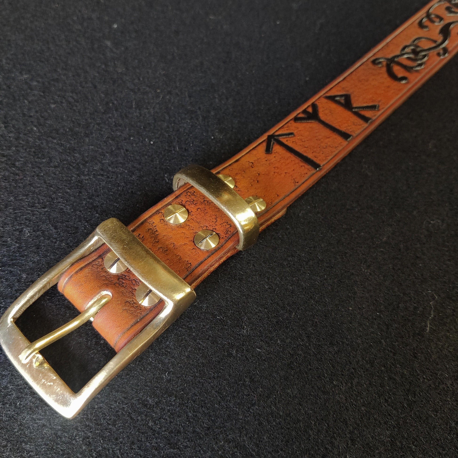 Viking Wolf Leather Accessory - Viking Tooled Leather Belt Fenrir Tyr Design