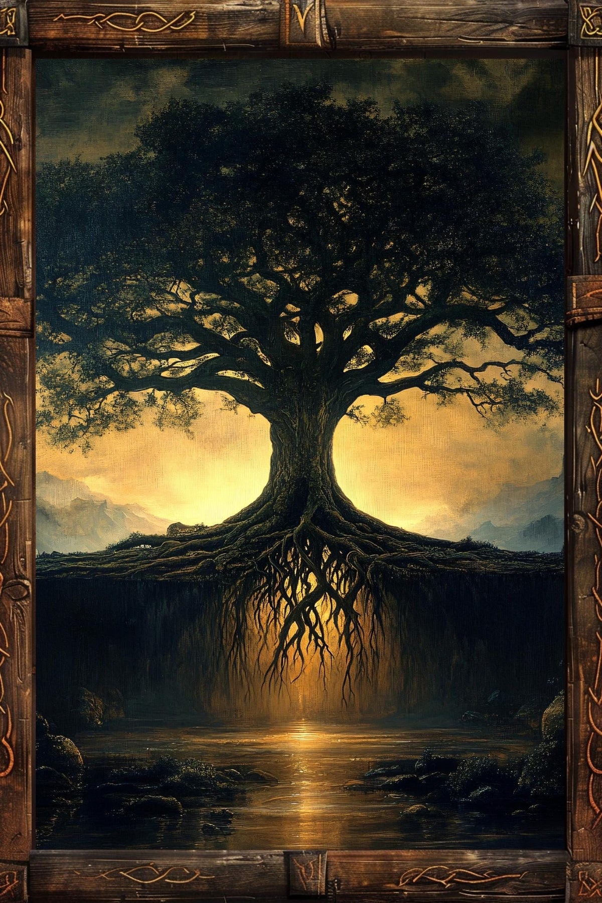 Viking Yggdrasil Tree of Life Rug - Viking Raven Rug, Yggdrasil Tree Celtic Sword Carpet, Norse