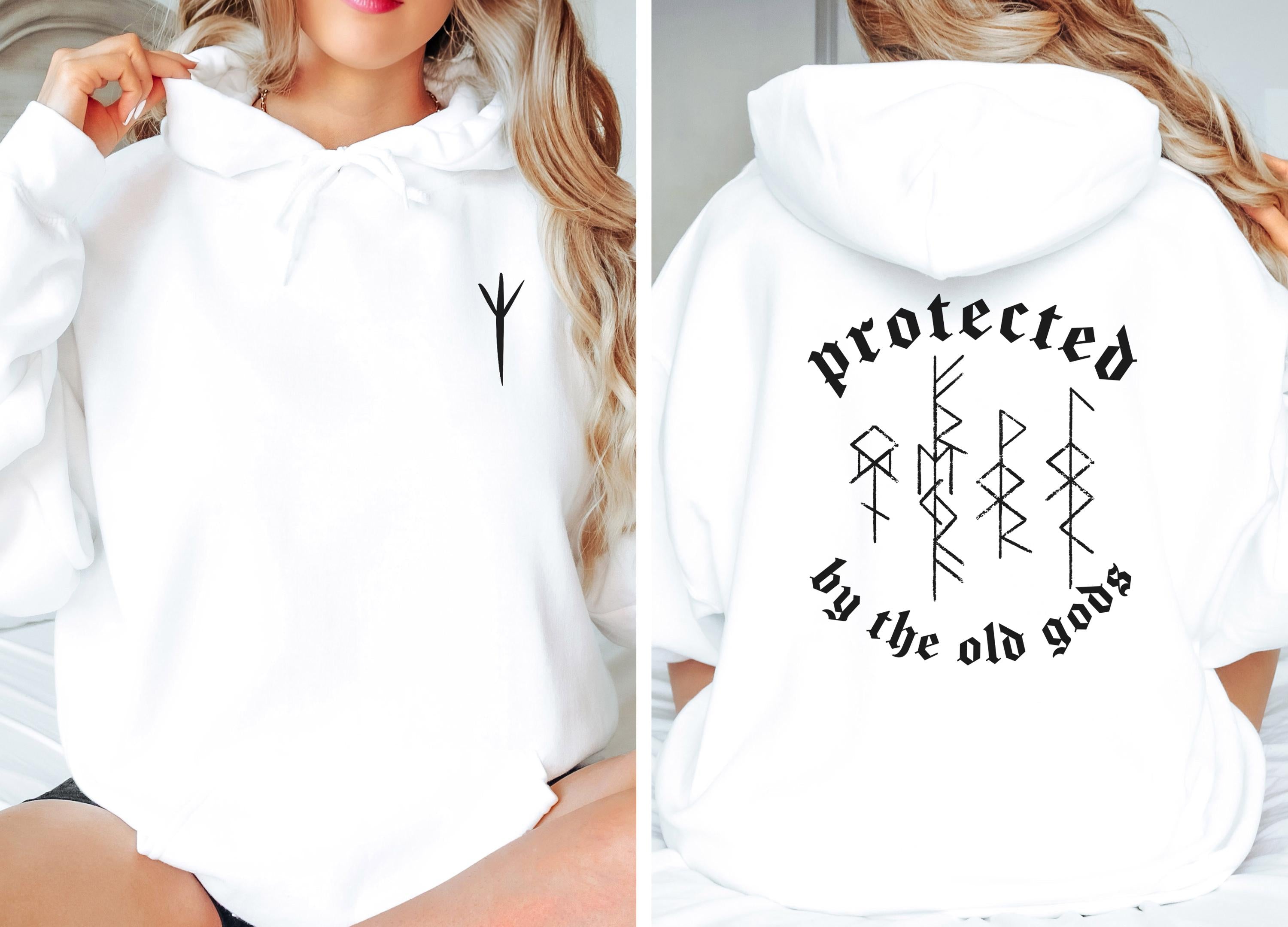 Viking Rune Hoodie - Protected By The Old Gods, Hoodie, Bind Rune, Norse, Pagan, Viking, Elder
