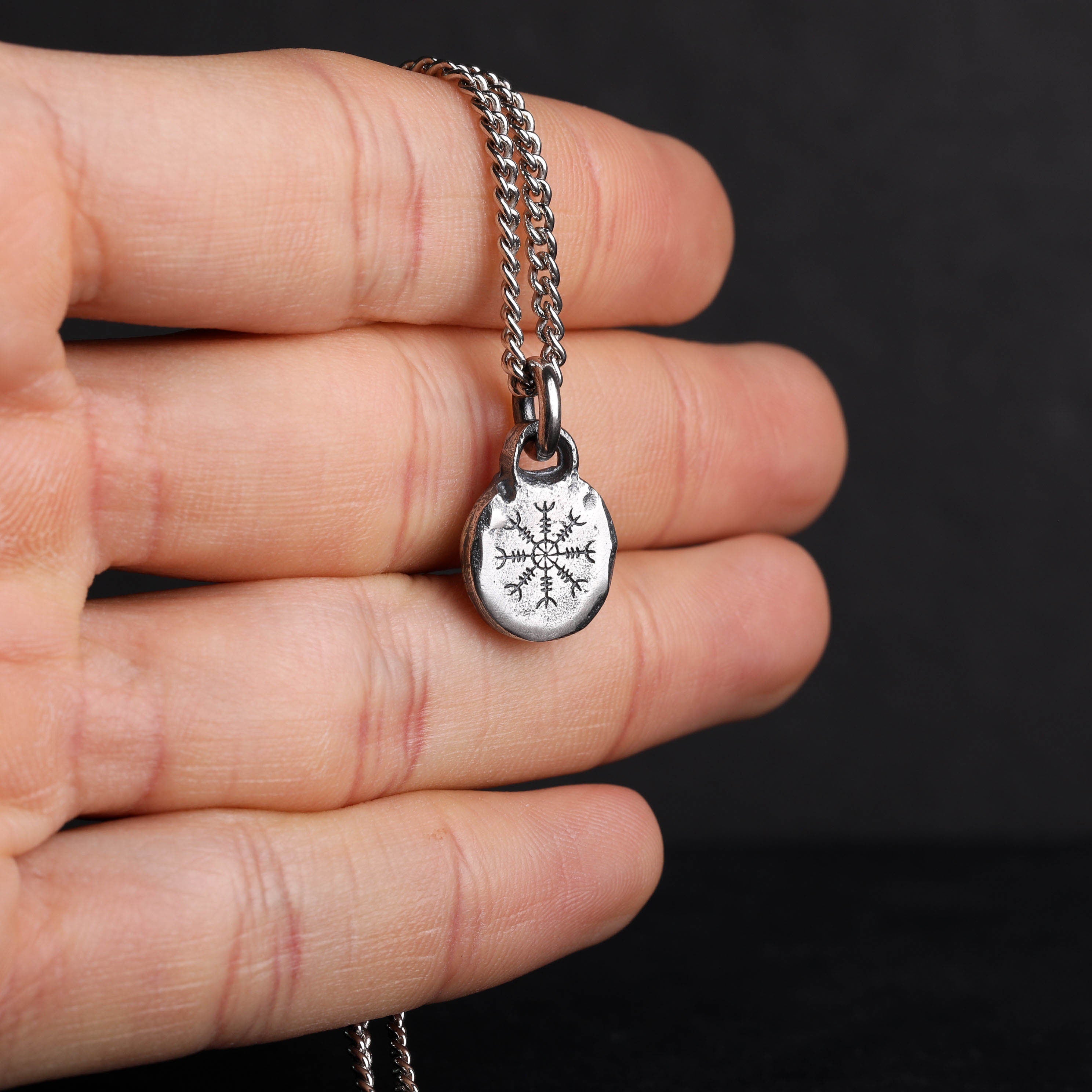 Viking Rune Necklace - Mens Necklace Viking Symbol Runes Tag Pendant for Men in Sterling Silver