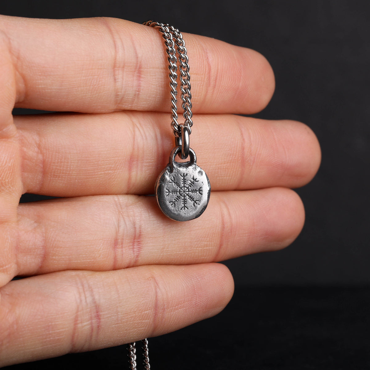 Viking Rune Necklace - Mens Necklace Viking Symbol Runes Tag Pendant for Men in Sterling Silver