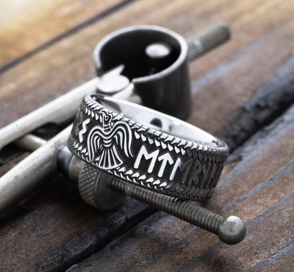 Viking Wolf Ring - Norse Raven Wolf Ring Silver Blue Stone Viking Celtic Knot Band
