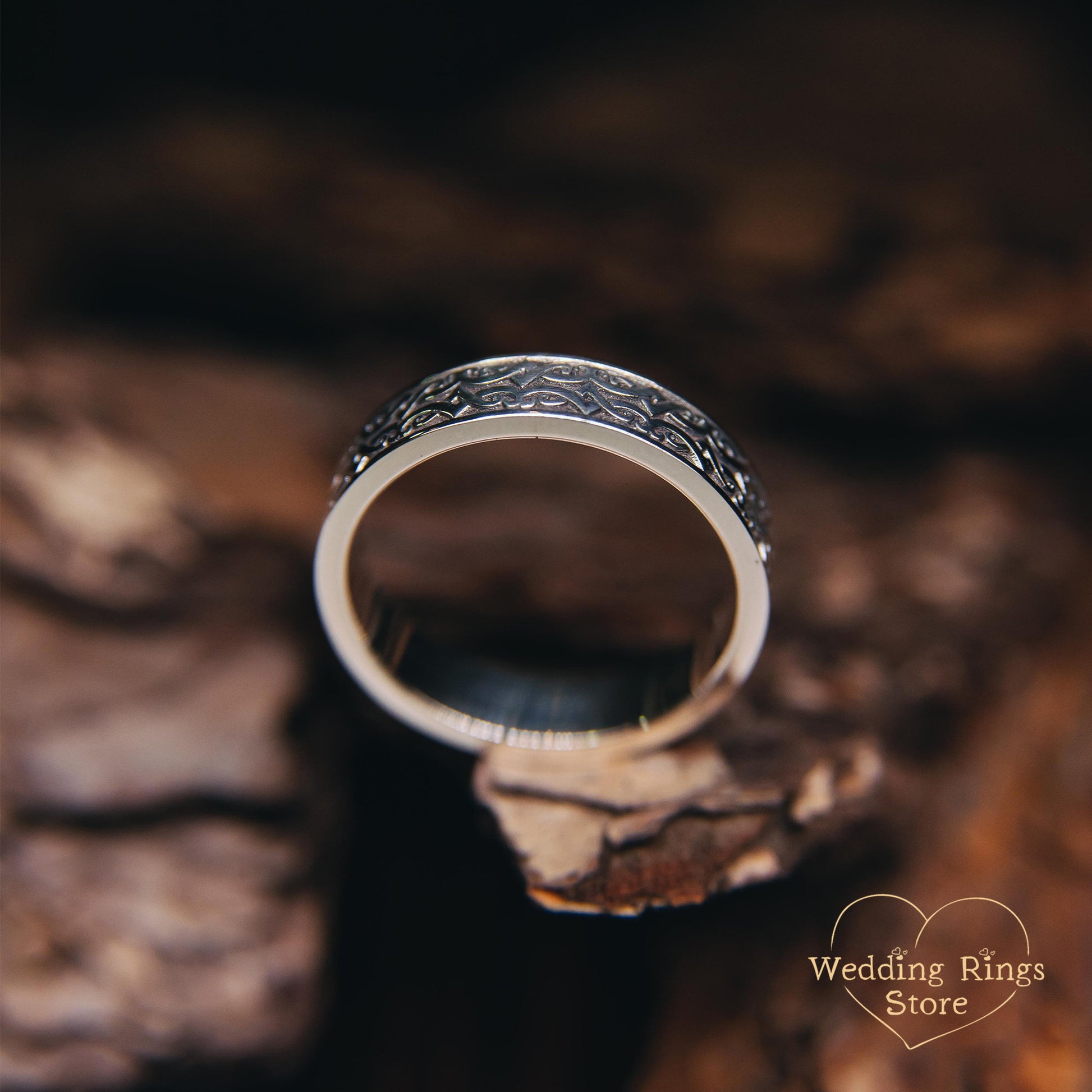 Viking Ring - Engraved Viking Wedding Ring Sterling Silver Unique Mens Band Nordic Warrior Pattern