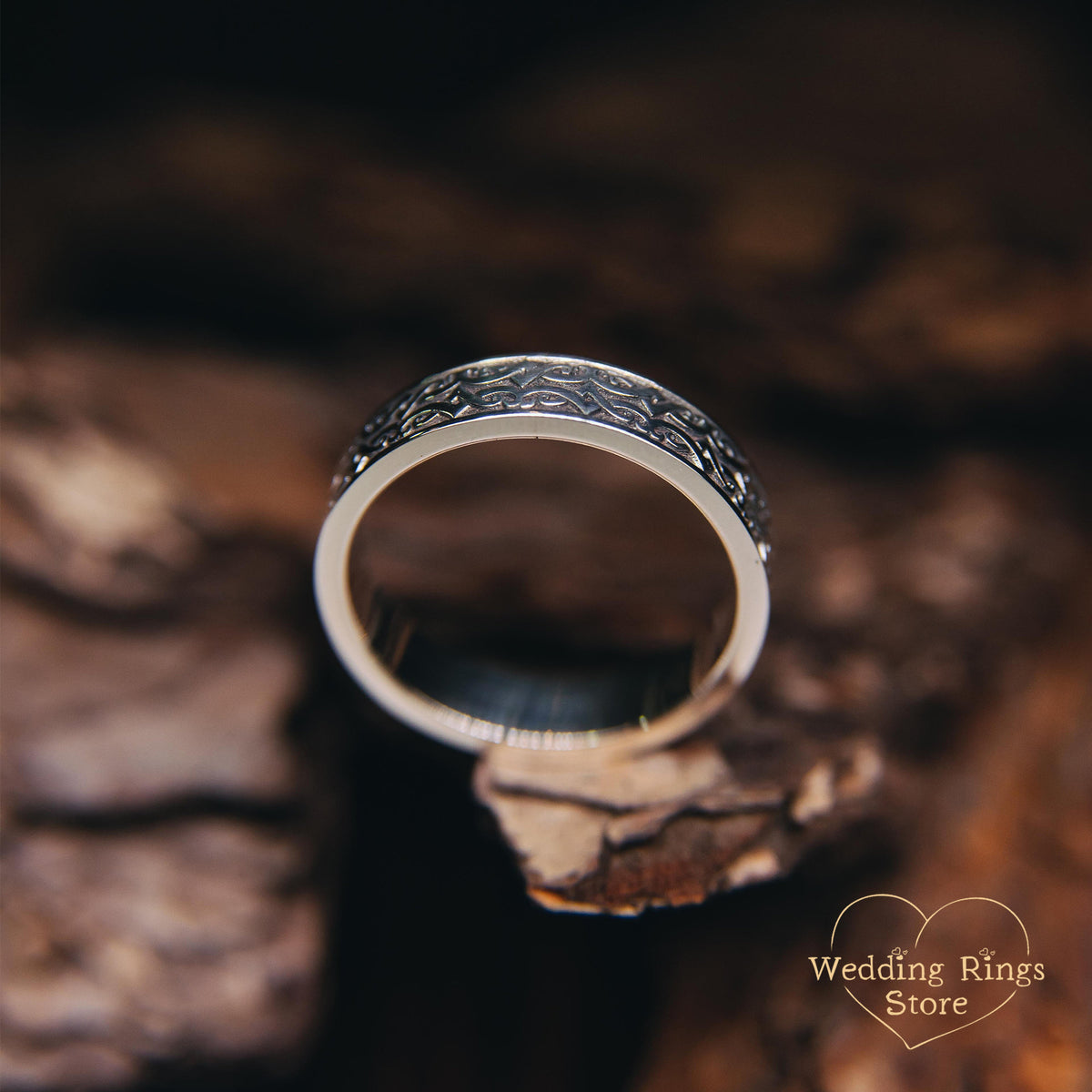 Viking Ring - Engraved Viking Wedding Ring Sterling Silver Unique Mens Band Nordic Warrior Pattern