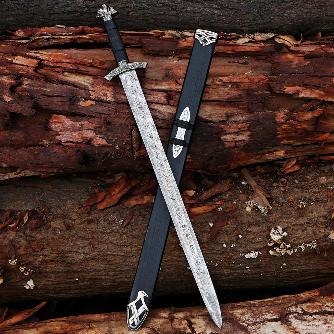 Viking Costume & LARP - Hand Crafted Northmen Damascus Steel Viking Sword, Custom Handmade Blade