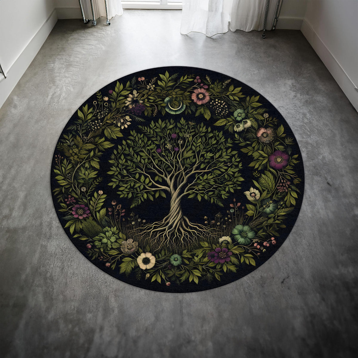 Viking Raven Rug - Viking Raven Round Rug, Norse Rune Circle Carpet, Celtic Knot Boho Gothic Decor