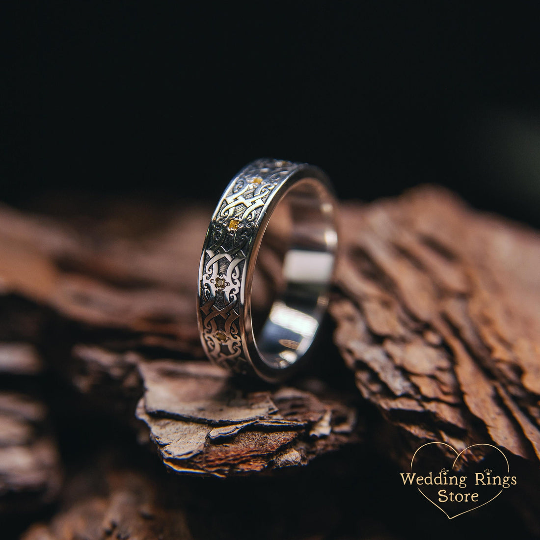 Viking Ring - Citrines in Silver Viking Wedding Band for Women & Men Custom Multi Gemstone Fantasy
