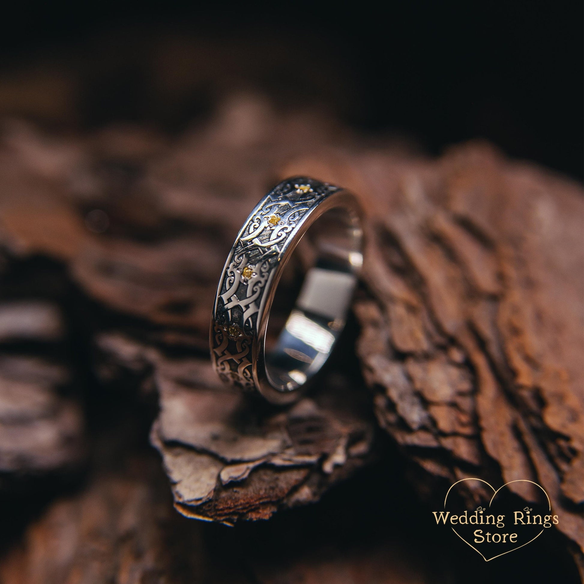 Viking Ring - Citrines in Silver Viking Wedding Band for Women & Men Custom Multi Gemstone Fantasy