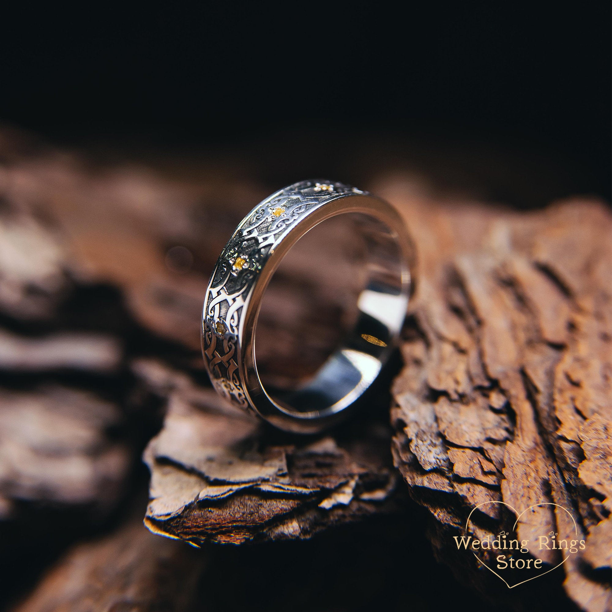 Viking Ring - Citrines in Silver Viking Wedding Band for Women & Men Custom Multi Gemstone Fantasy