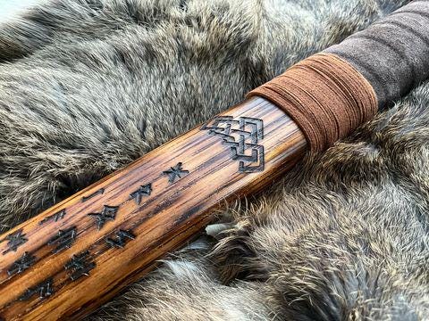 Viking Wolf Costume & LARP - Fenrir Viking Hammer Wolf and Runes Engraved Norse Cosplay Rustic