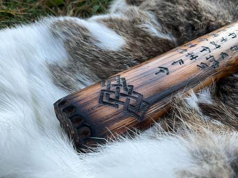 Viking Wolf Costume & LARP - Fenrir Viking Hammer Wolf and Runes Engraved Norse Cosplay Rustic