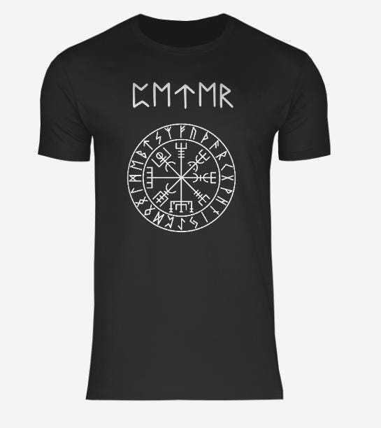 Viking Vegvisir Compass T-Shirt - NAME in RUNES + Vegvisir, REAL Futhark rune style up to 5xl