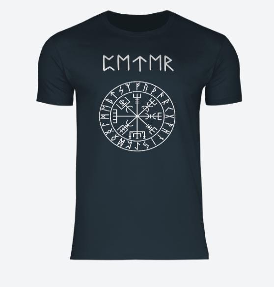 Viking Vegvisir Compass T-Shirt - NAME in RUNES + Vegvisir, REAL Futhark rune style up to 5xl