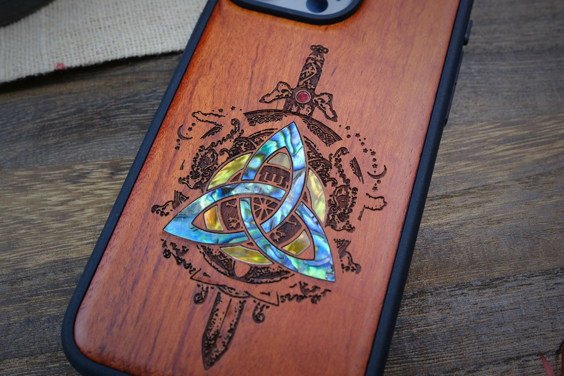 Viking Weapon Replica - Viking Valor: The Shield of Dragons and Awe, Hand-Inlaid Wood & Mother of
