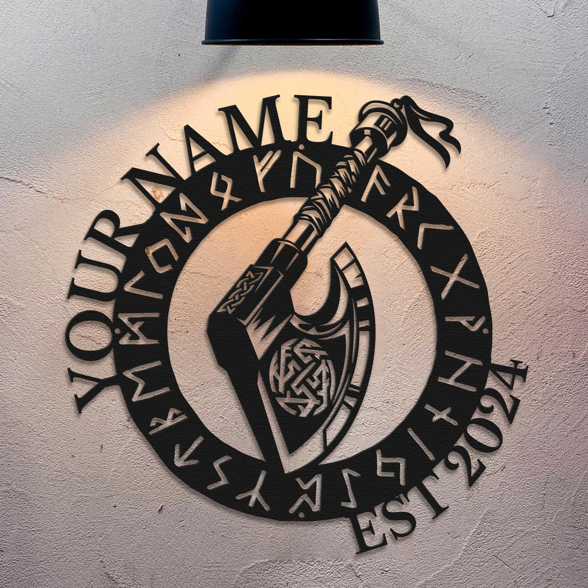 Viking Home Decor - Personalized Vikings Axe Metal Wall Art: Custom Name Sign