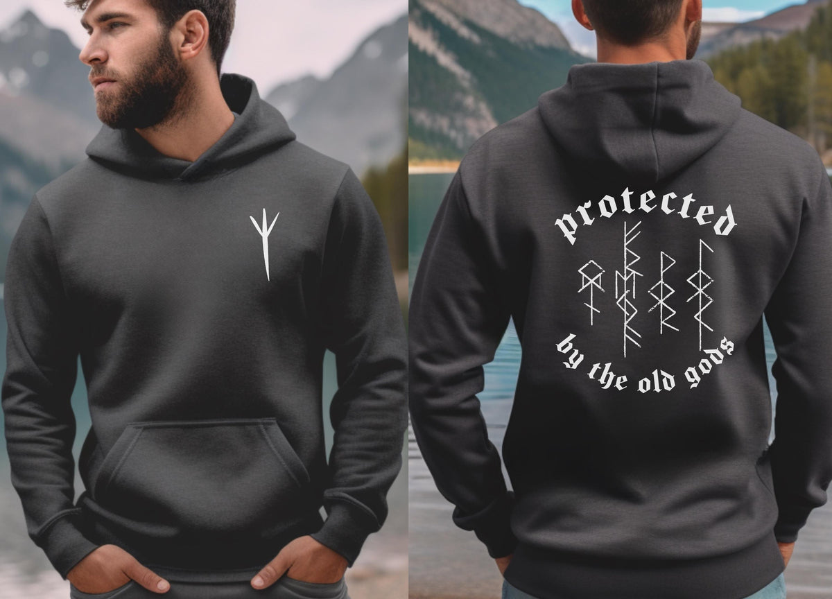 Viking Rune Hoodie - Protected By The Old Gods, Hoodie, Bind Rune, Norse, Pagan, Viking, Elder