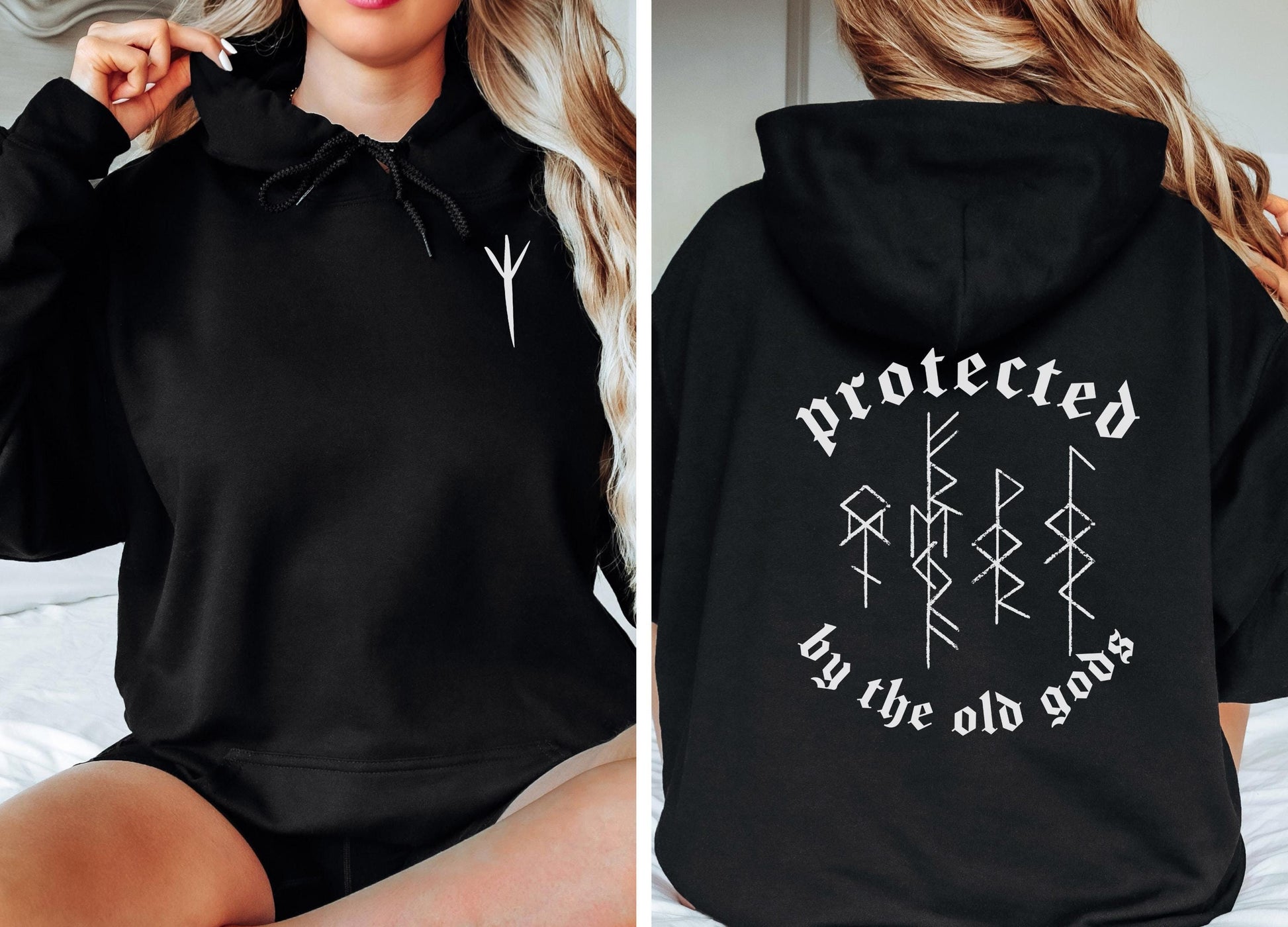 Viking Rune Hoodie - Protected By The Old Gods, Hoodie, Bind Rune, Norse, Pagan, Viking, Elder