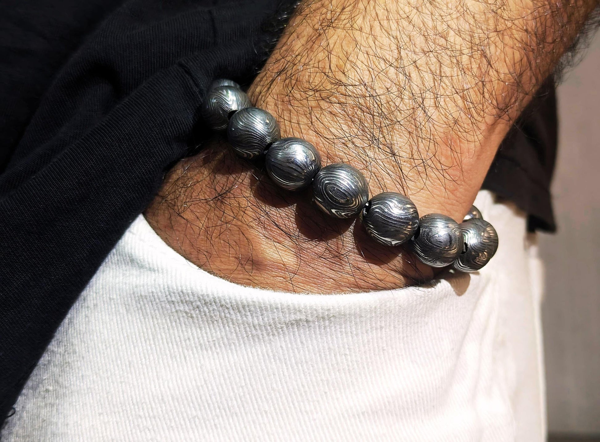 Viking Bracelet - Handcrafted Damascus Steel Square Cube Beaded Bracelet – Nordic Viking Geometric