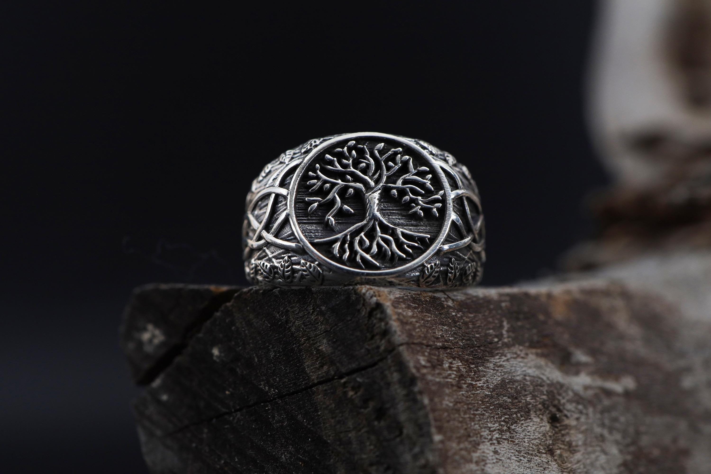 Viking Yggdrasil Tree of Life Ring - 925K Sterling Silver Yggdrasil Ring: Norse Mythology Tree of